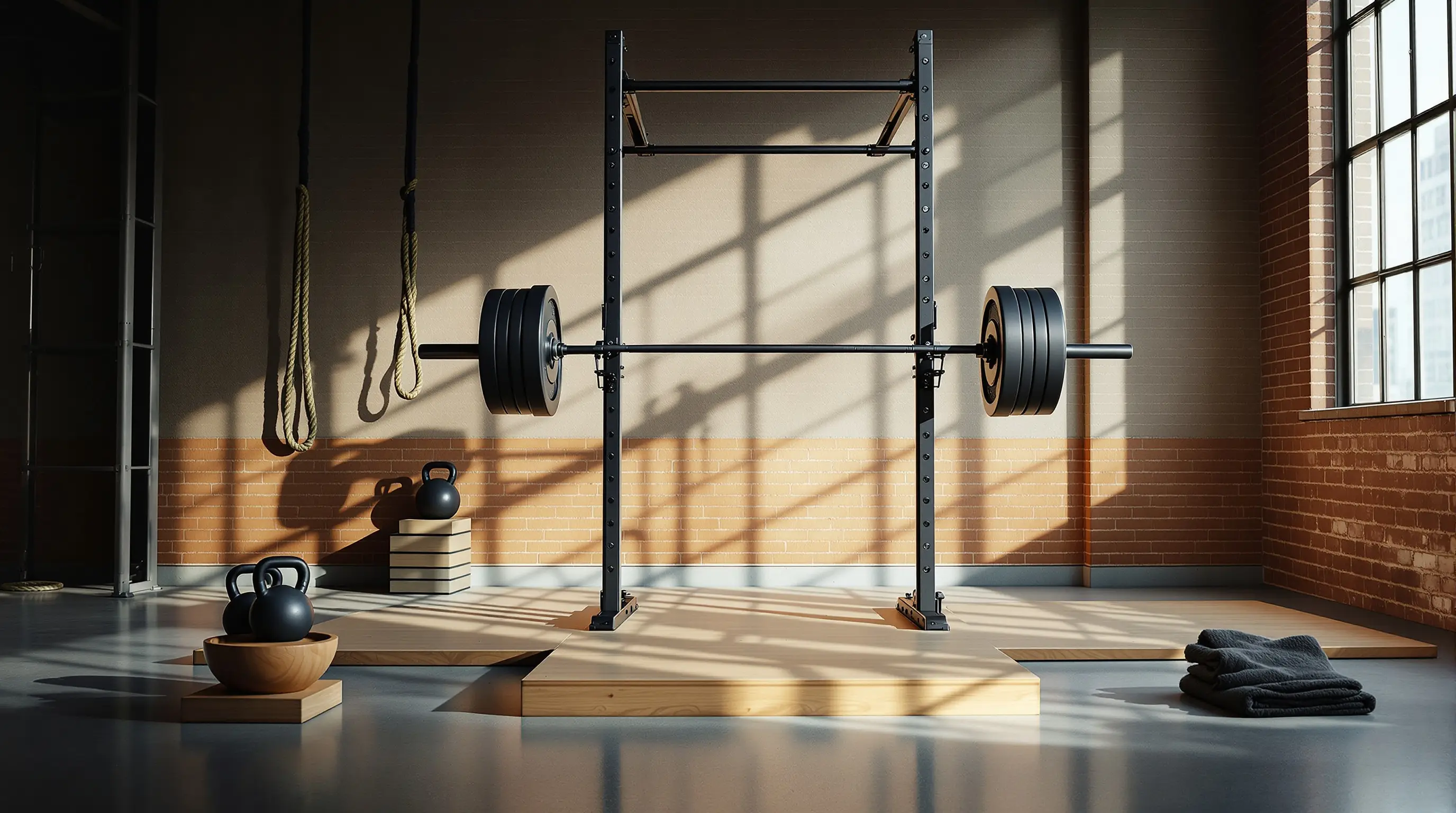 Forge PT, Shoreditch strength studio, barbell on rack, unbranded